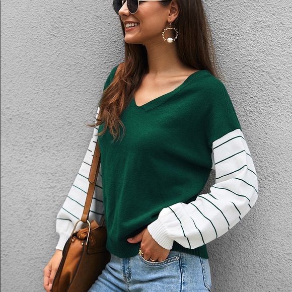 🆕🌼V Neck Long Sleeve Sweater Forest - Picture 5 of 8